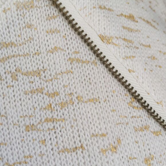 Bongo lightweight knit sweater, high low hem, off-white w/ gold metallic L - Picture 4 of 6